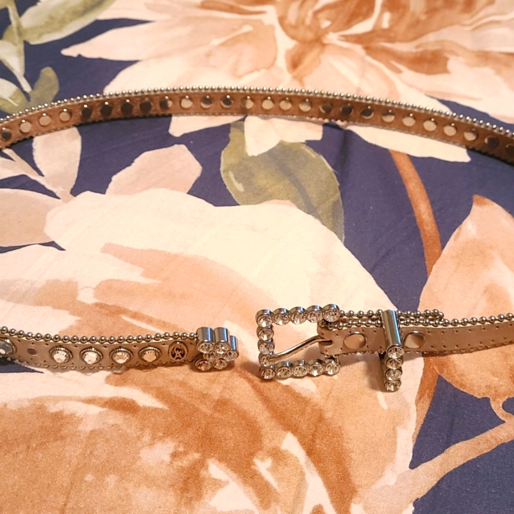 Christine Alexander leather belt with Swarovski crystals in taupea